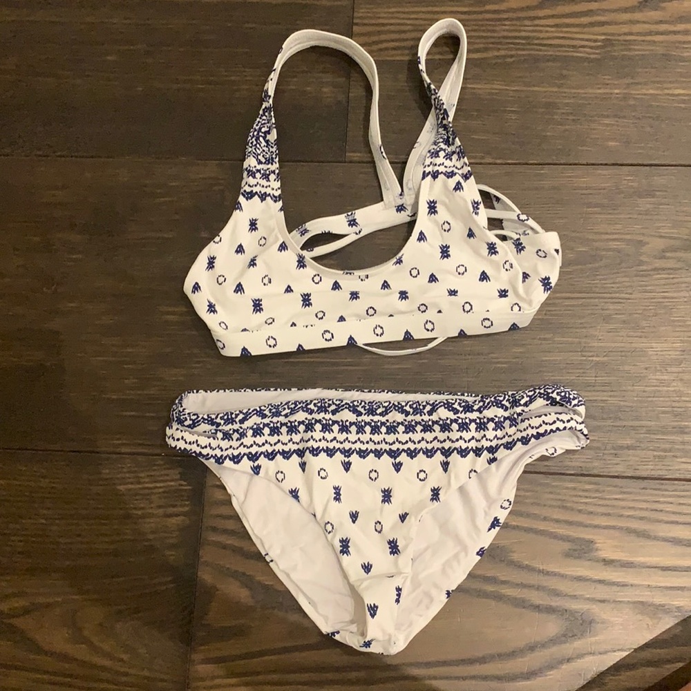 White and blue Splendid kids bikini. Minor mark